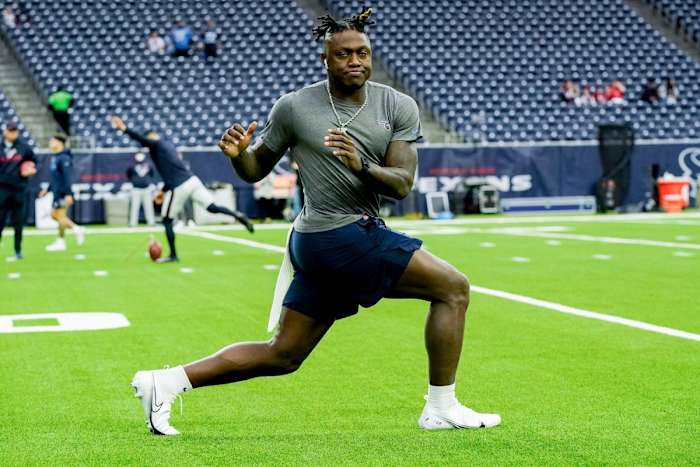 Tennessee Titans wide receiver A.J. Brown (11) warms up before facing the Texans at NRG Stadium Sunday, Jan. 9, 2022 in Houston, Texas.